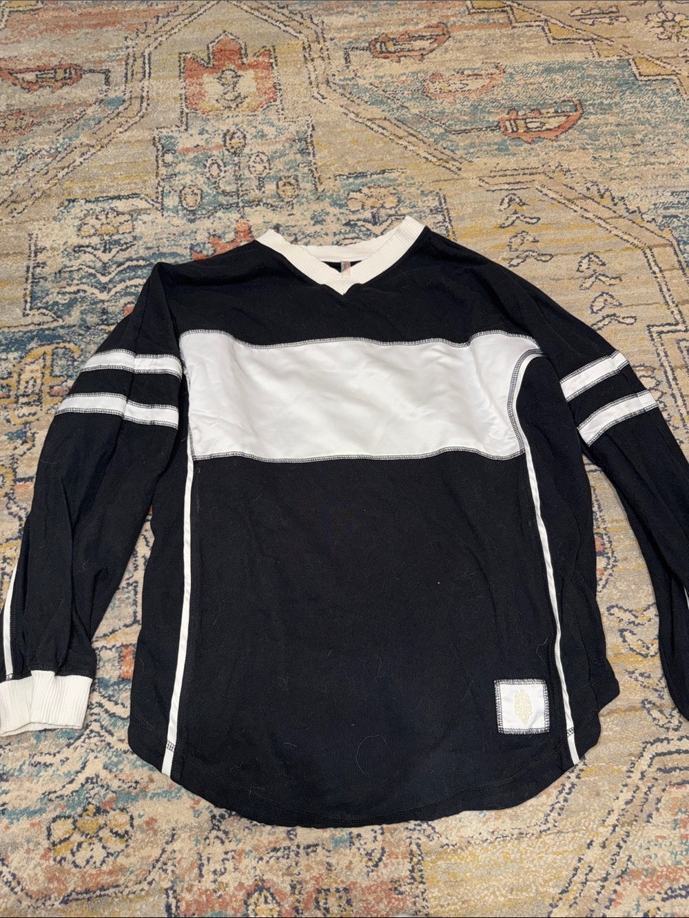 Free People Rugby Black and White  Colorblock Long-Sleeve Shirt - Picture 5 of 5